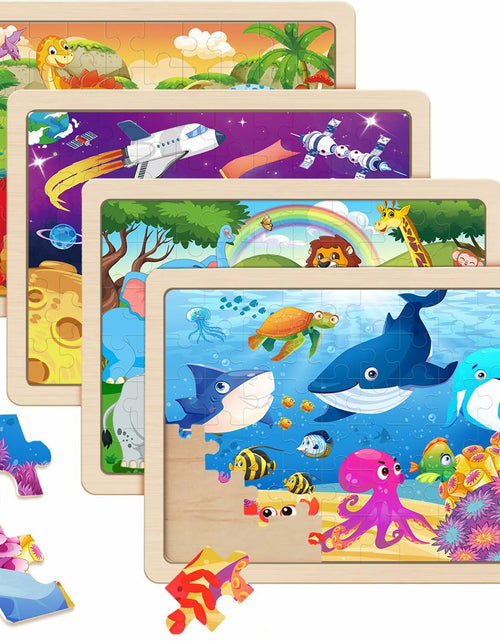 Load image into Gallery viewer, RANSUNN Wooden Animal Dinosaur Jigsaw Puzzles 60 PCs 4 Packs Multicolor
