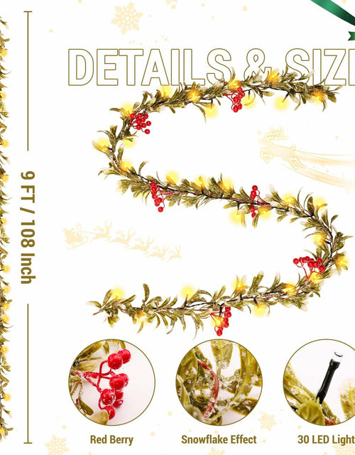 Load image into Gallery viewer, HUZIYAHAN 9FT Christmas Mistletoe Garland with 30 LED Lights Red Berry
