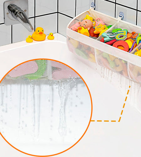 Austion 3 Compartment Horizontal Bath Toy Organizer Large White Mesh
