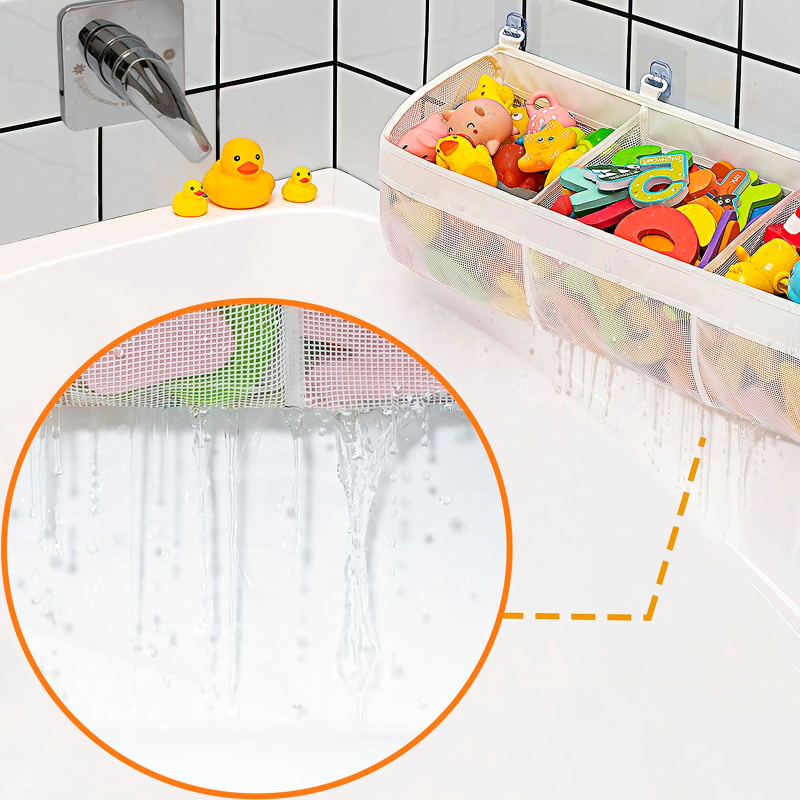 Austion 3 Compartment Horizontal Bath Toy Organizer Large White Mesh