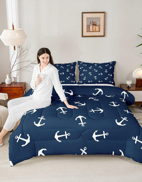 Load image into Gallery viewer, Manfei Anchor Comforter Set Nautical Navy Blue 2pcs Twin Size
