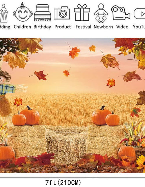 Load image into Gallery viewer, XCKALI Autumn Photography Background Thanksgiving Pumpkin Maple Leaf 7x5ft
