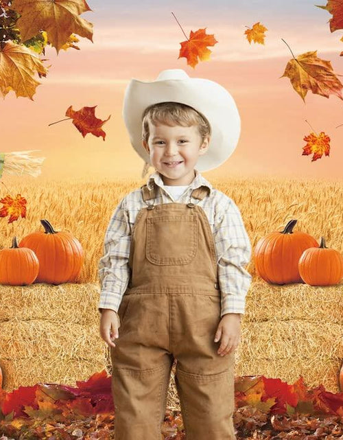 Load image into Gallery viewer, XCKALI Autumn Photography Background Thanksgiving Pumpkin Maple Leaf 7x5ft
