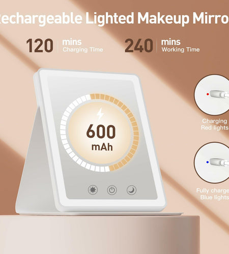 BACK KTCL 2 Pack 2025 Rechargeable Travel Makeup Vanity Mirror 72 LED White