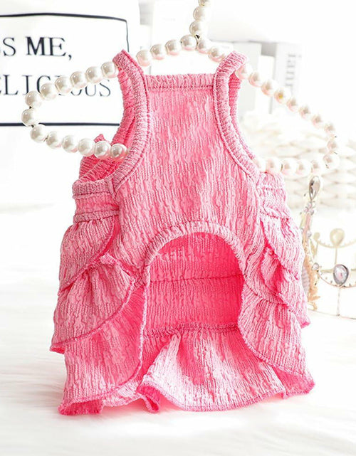 Load image into Gallery viewer, Wiz BBQT Cat Pink Tiered Ruffle Dress Bow Small Dog Clothes Size L
