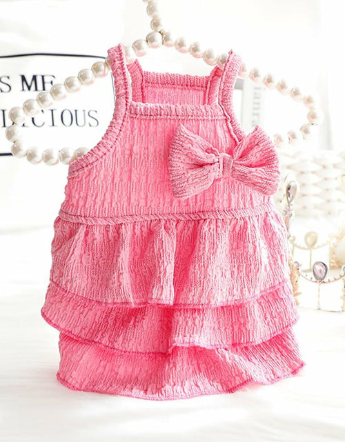 Load image into Gallery viewer, Wiz BBQT Cat Pink Tiered Ruffle Dress Bow Small Dog Clothes Size L
