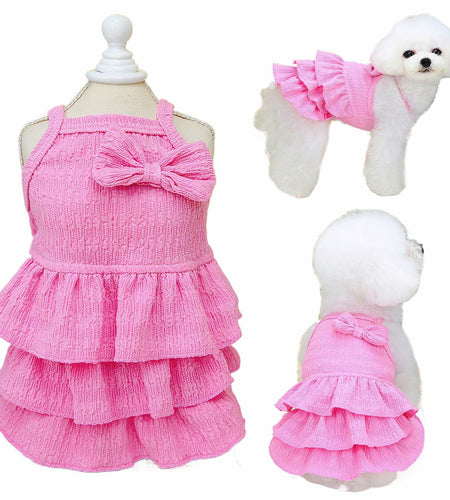Wiz BBQT Cat Pink Tiered Ruffle Dress Bow Small Dog Clothes Size L