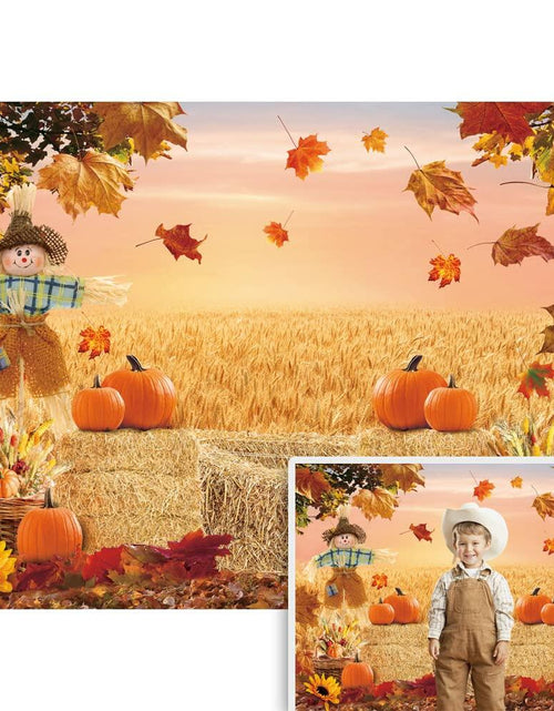 Load image into Gallery viewer, XCKALI Autumn Photography Background Thanksgiving Pumpkin Maple Leaf 7x5ft
