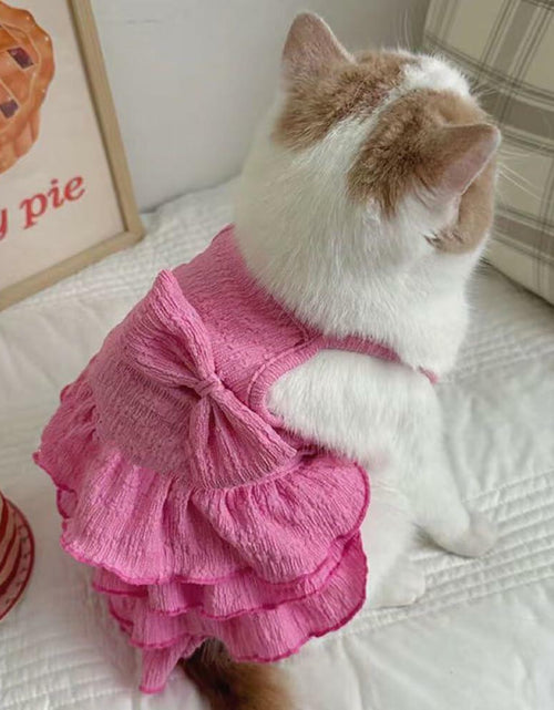 Load image into Gallery viewer, Wiz BBQT Cat Pink Tiered Ruffle Dress Bow Small Dog Clothes Size L
