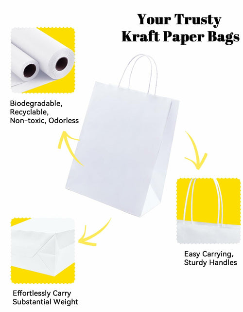 Load image into Gallery viewer, BAG BOX 50 Pack Kraft Paper Gift Bags with Handles 8.25x4.3x10.6 Inch White
