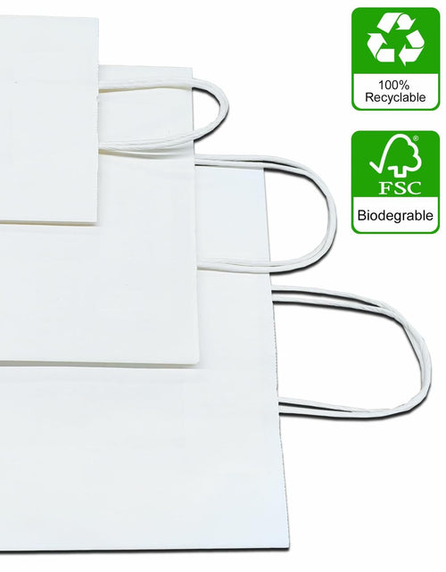 Load image into Gallery viewer, BAG BOX 50 Pack Kraft Paper Gift Bags with Handles 8.25x4.3x10.6 Inch White
