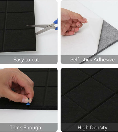 YUSALCEF 12 Pcs Large 11.8" Felt Bulletin Board Tiles Black with 60 Push Pins