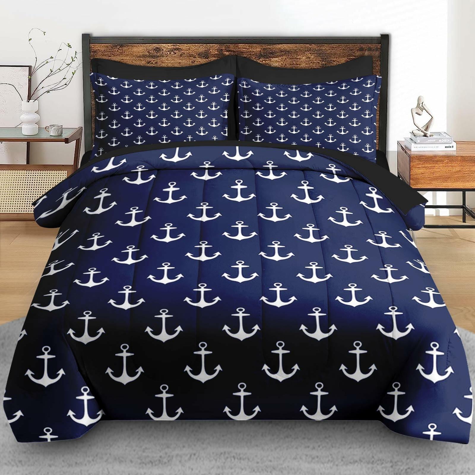Pamnest Twin Comforter Set Nautical Navy Blue 5 Pcs Bedding Size Twin