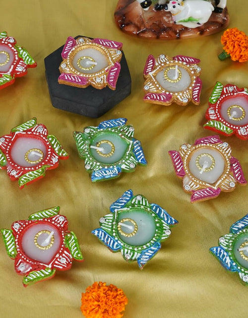 Load image into Gallery viewer, 4OUR FAITH 12 Pc Multicolor Terracotta Swastik Wax Diyas Oil Lamps
