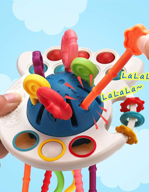 Load image into Gallery viewer, Thremhoo Montessori Silicone Baby Pull String Toy Toddler Red Blue Multi-color
