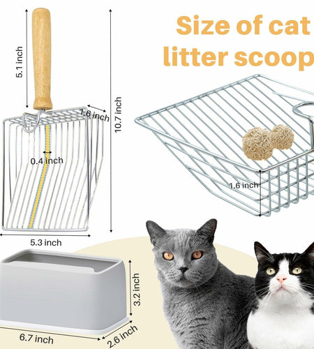 Thirdream Stainless Steel Cat Litter Scoop with Wood Grip Heavy Duty