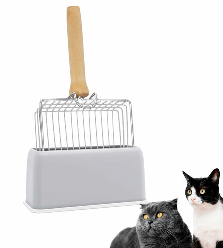 Thirdream Stainless Steel Cat Litter Scoop with Wood Grip Heavy Duty
