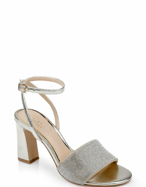 Load image into Gallery viewer, Women Silver Rhinestone Block Heel Sandals Ankle Strap Dress Shoes
