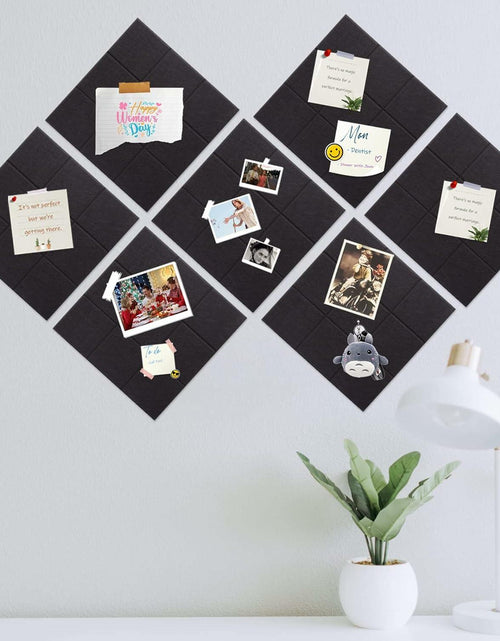 Load image into Gallery viewer, YUSALCEF 12 Pcs Large 11.8" Felt Bulletin Board Tiles Black with 60 Push Pins
