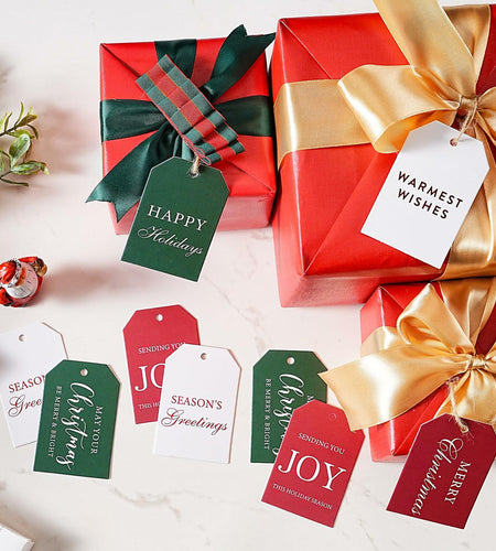 Tersus Christmas Gift Tags 48 pcs with Rope for Holiday Gifts Xmas Decor