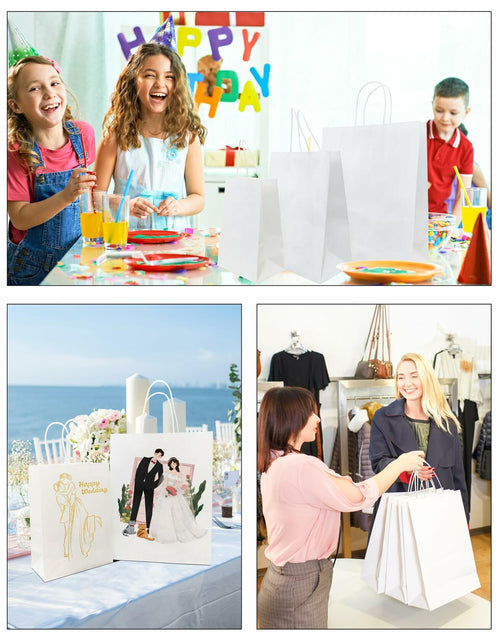 Load image into Gallery viewer, BAG BOX 50 Pack Kraft Paper Gift Bags with Handles 8.25x4.3x10.6 Inch White
