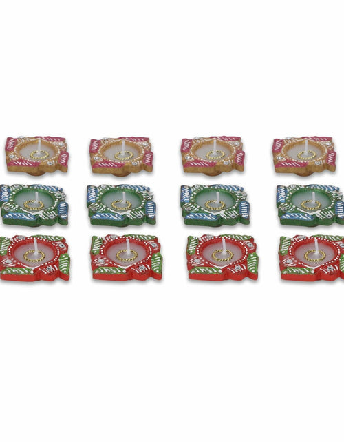 Load image into Gallery viewer, 4OUR FAITH 12 Pc Multicolor Terracotta Swastik Wax Diyas Oil Lamps

