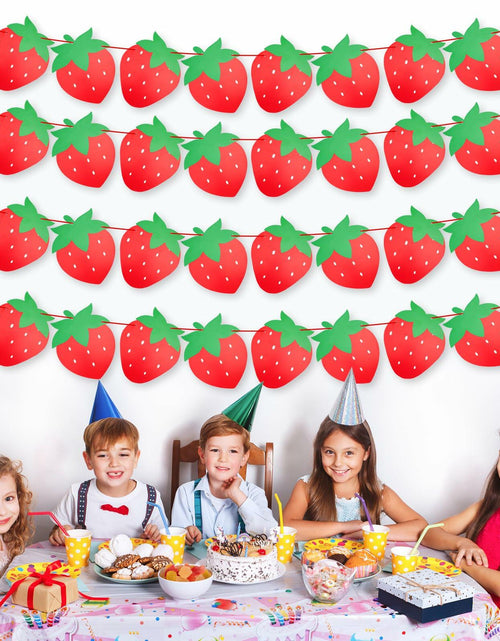 Load image into Gallery viewer, PEUTIER 4pcs Strawberry Party Banners Baby Shower Decorations Red Paper
