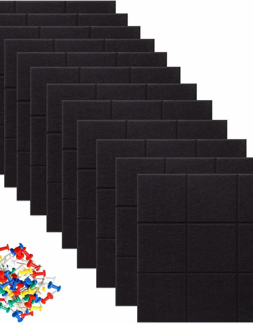 Load image into Gallery viewer, YUSALCEF 12 Pcs Large 11.8" Felt Bulletin Board Tiles Black with 60 Push Pins
