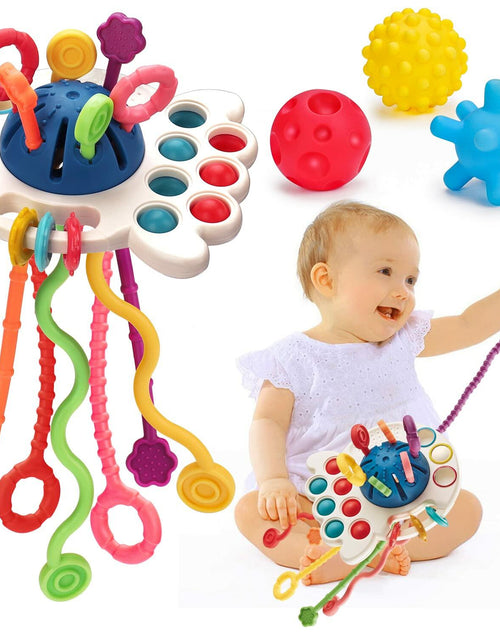 Load image into Gallery viewer, Thremhoo Montessori Silicone Baby Pull String Toy Toddler Red Blue Multi-color
