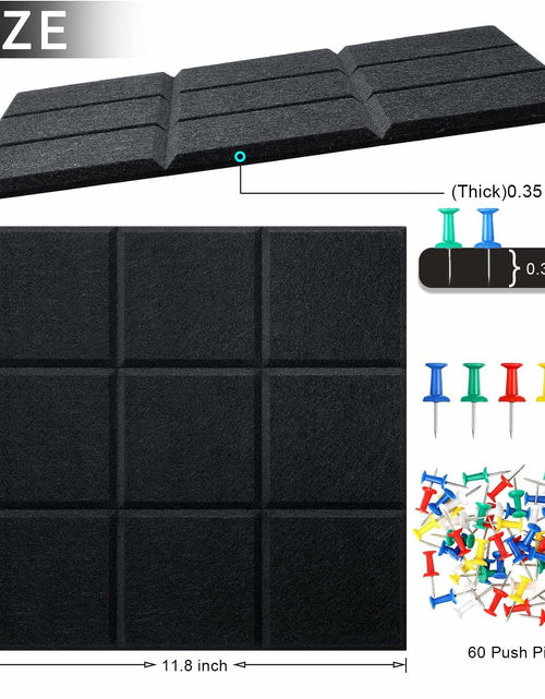 Load image into Gallery viewer, YUSALCEF 12 Pcs Large 11.8" Felt Bulletin Board Tiles Black with 60 Push Pins
