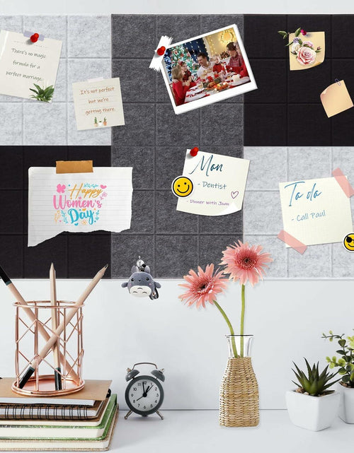 Load image into Gallery viewer, YUSALCEF 12 Pcs Large 11.8" Felt Bulletin Board Tiles Black with 60 Push Pins
