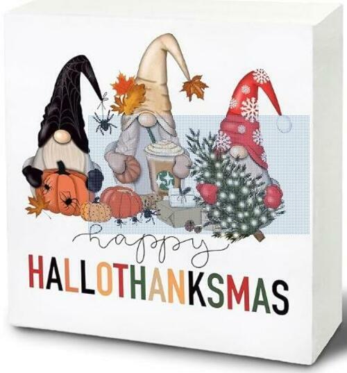 Load image into Gallery viewer, UNCDLV Happy Gnomes Wooden Sign Fall Decor 6x6 Inch hallothanksmas2
