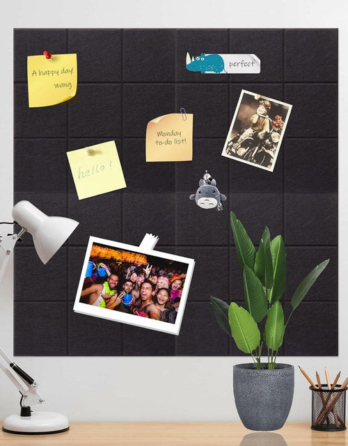Load image into Gallery viewer, YUSALCEF 12 Pcs Large 11.8" Felt Bulletin Board Tiles Black with 60 Push Pins
