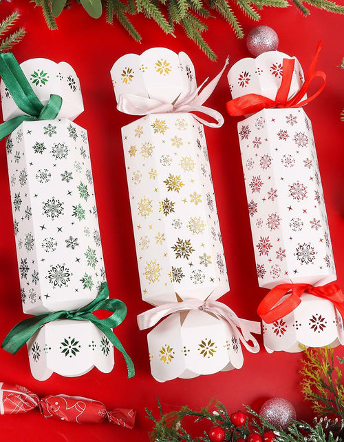 Load image into Gallery viewer, CCINEE Christmas Treat Boxes 24 Pack DIY Snowflake Ribbon Red Paper
