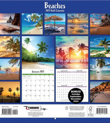 Turner Licensing Beaches 12x12 Photo Wall Calendar 2024