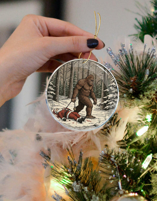 Load image into Gallery viewer, ROCI Bigfoot Killed Santa Christmas Ornament 3.6in Acrylic Funny Gag Gift
