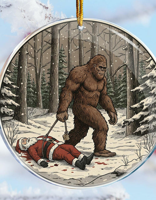 Load image into Gallery viewer, ROCI Bigfoot Killed Santa Christmas Ornament 3.6in Acrylic Funny Gag Gift

