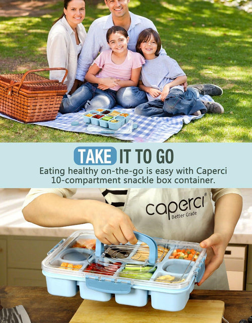 Load image into Gallery viewer, Caperci Snackle Box 10-Compartment Tray with Lid Handle Sky Blue BPA-Free
