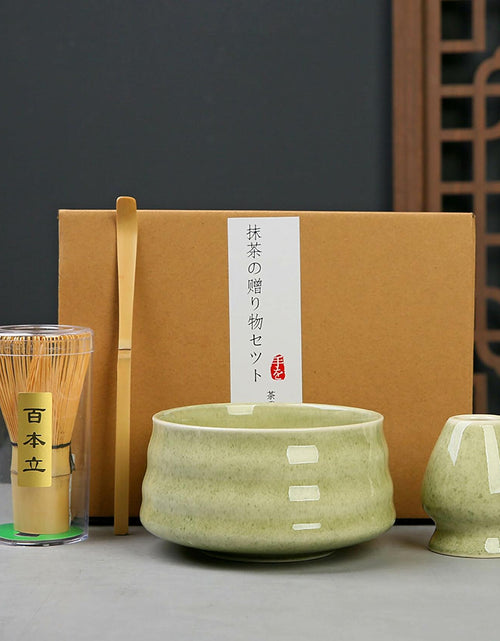 Load image into Gallery viewer, Sfutee Matcha Whisk Set 4pcs Ceramic Bowl Bamboo Scoop Chasen Holder 19oz Green
