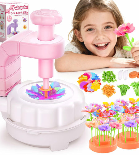 windpaint Arts and Crafts DIY Fabric Flower Bouquet Kit for Kids Pink