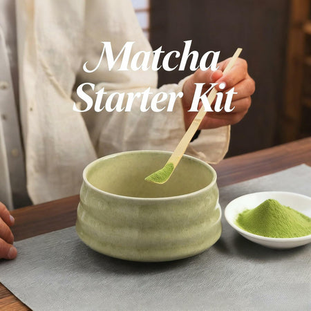 Sfutee Matcha Whisk Set 4pcs Ceramic Bowl Bamboo Scoop Chasen Holder 19oz Green