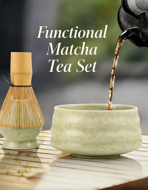 Load image into Gallery viewer, Sfutee Matcha Whisk Set 4pcs Ceramic Bowl Bamboo Scoop Chasen Holder 19oz Green
