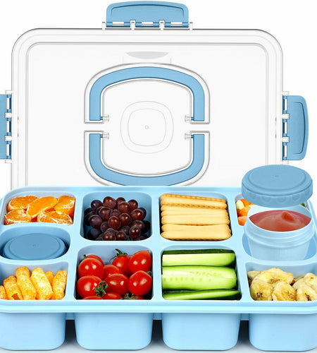 Caperci Snackle Box 10-Compartment Tray with Lid Handle Sky Blue BPA-Free
