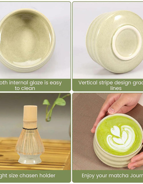 Load image into Gallery viewer, Sfutee Matcha Whisk Set 4pcs Ceramic Bowl Bamboo Scoop Chasen Holder 19oz Green
