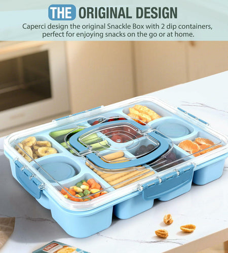 Caperci Snackle Box 10-Compartment Tray with Lid Handle Sky Blue BPA-Free
