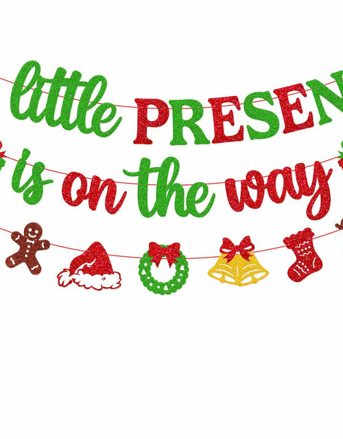 Load image into Gallery viewer, Ruicenbabiii Red A Little Present Is on the Way Baby Shower Banner Christmas
