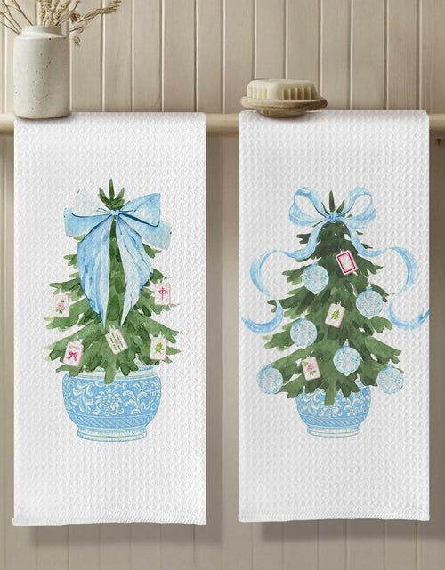 Load image into Gallery viewer, SereneHanctuary Chinoiserie Pink Bow Martini Kitchen Towels 16x24 Set of 4
