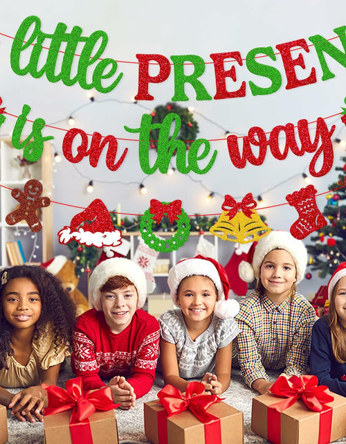 Load image into Gallery viewer, Ruicenbabiii Red A Little Present Is on the Way Baby Shower Banner Christmas
