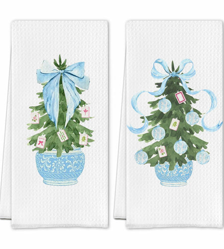 SereneHanctuary Chinoiserie Pink Bow Martini Kitchen Towels 16x24 Set of 4