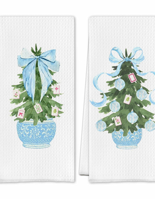 Load image into Gallery viewer, SereneHanctuary Chinoiserie Pink Bow Martini Kitchen Towels 16x24 Set of 4
